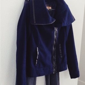 Navy Blue Outer Wear with Brown Accents